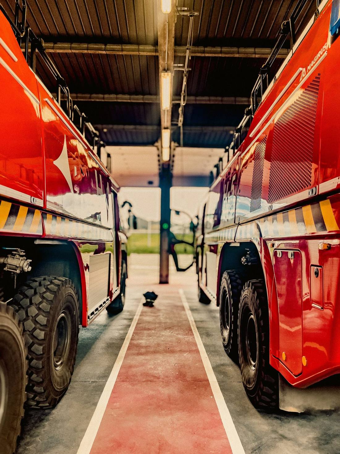 Fire apparatus parked in station bays